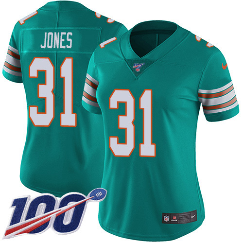 Nike Miami Dolphins #31 Byron Jones Aqua Green Alternate Women Stitched NFL 100th Season Vapor Untouchable Limited Jersey->women nfl jersey->Women Jersey